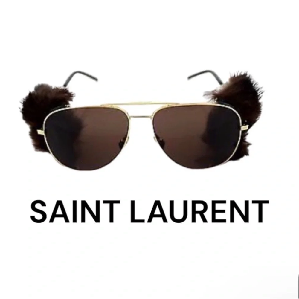 New Authentic SAINT LAURENT luxury designer pilot aviator fur shield sunglasses